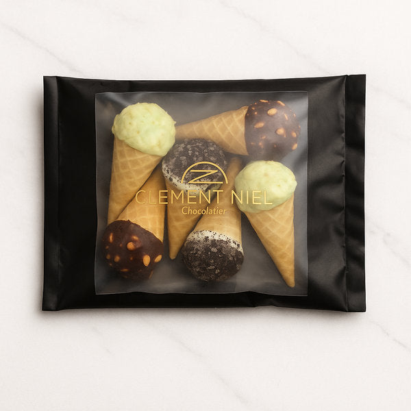 Mini Chocolate Cone Mix Bag 6 Pieces Clement Niel Chocolatier Bangkok Gift Handmade Artisan Near Me Best Chocolate in Bangkok Thailand Artisanal Gourmet Treats
