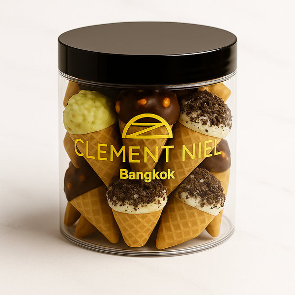 Mini Chocolate Cone Mix Jar 21 Pieces Clement Niel Chocolatier Bangkok Gift Handmade Artisan Near Me Best Chocolate in Bangkok Thailand Artisanal Gourmet Treats
