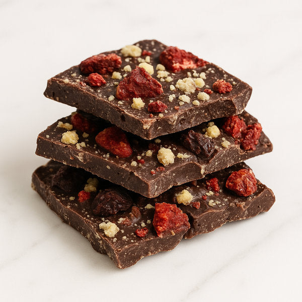 Chocolate Slabs Dark Chocolate Strawberry Crumble Clement Niel Chocolatier Bangkok Gift Handmade Artisan Near Me Best Chocolate in Bangkok Thailand Artisanal Gourmet Treats