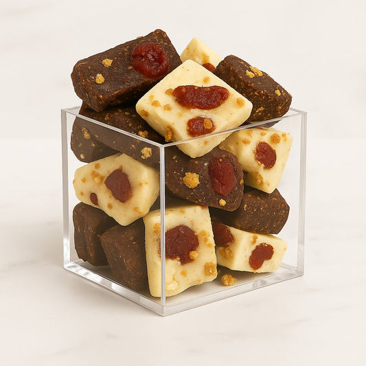 Strawberry Crumble White and Dark Mix Chocolate Slabs Acrylic Box 70g Gift Handmade Artisan Near Me Best Chocolate in Bangkok Thailand Artisanal Gourmet Treats